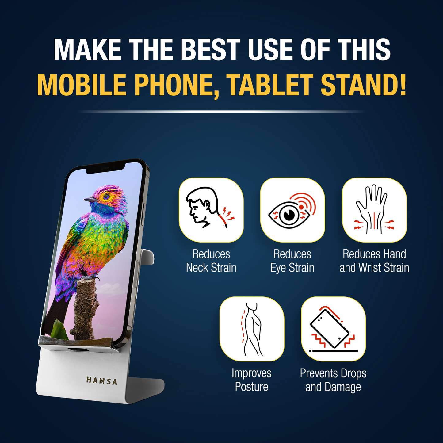 HAMSA Mobile Phone and Tablet Stand - Elegant Phone Mate (White)