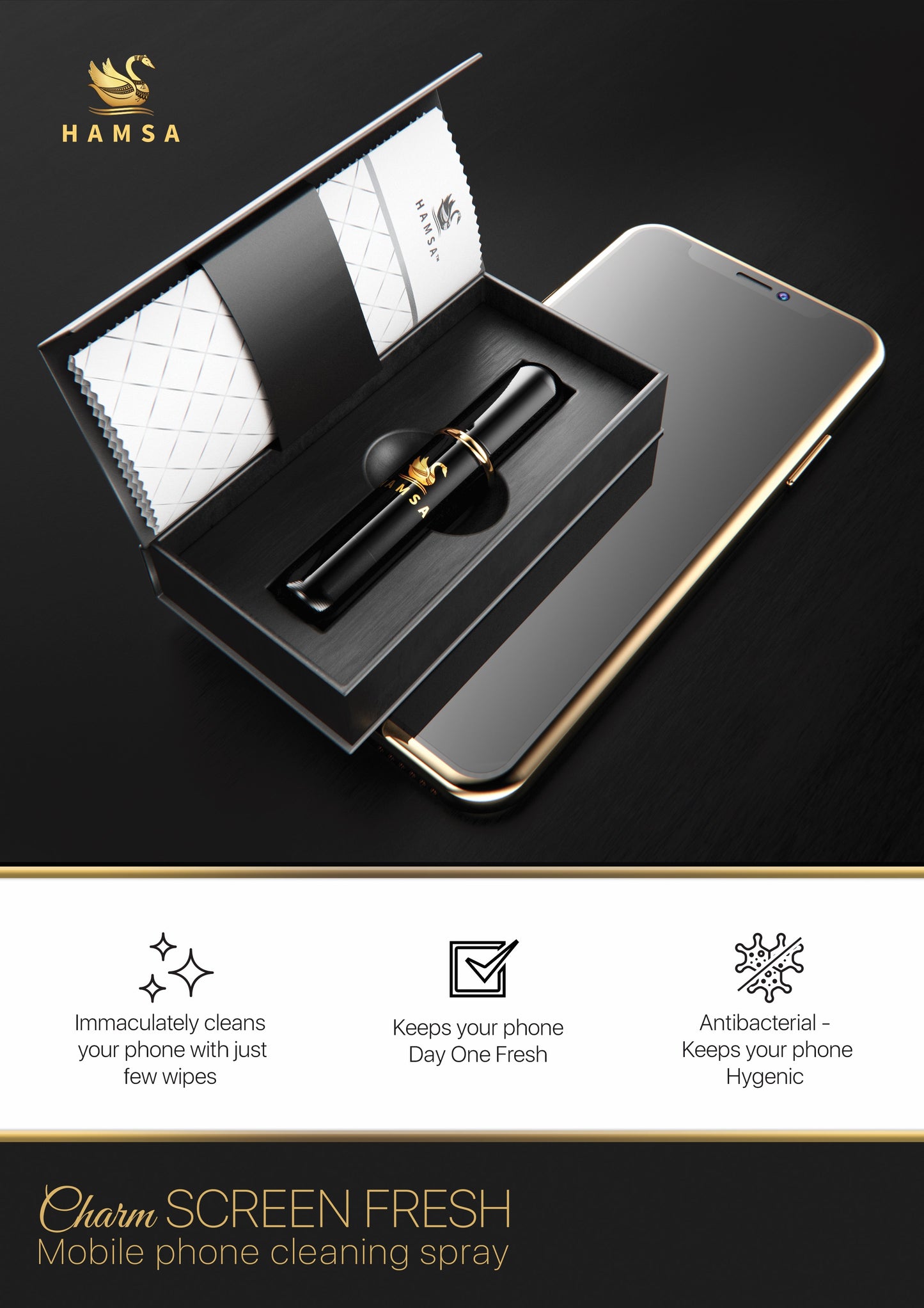 HAMSA Charm Screen Cleaner Kit - Proffesional, Antibacterial very effective and safe to use on Smart Phone screens.