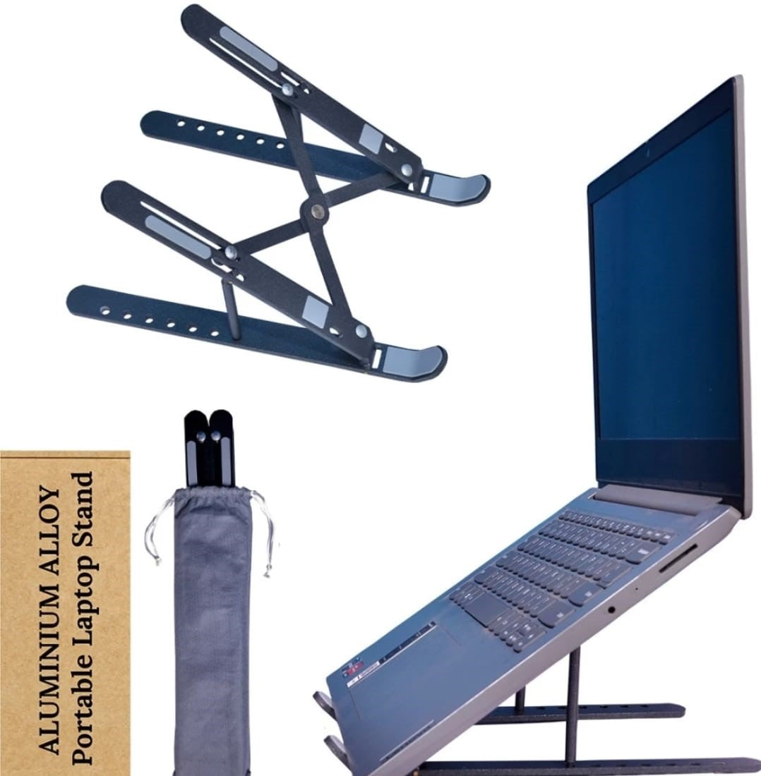 Laptop Tabletop Stand, 6 Level Height Angle Adjustment, 2X Stronger M-Shape Aluminum, Silicone Pads, Foldable, Air Ventilation for Laptop- Brown